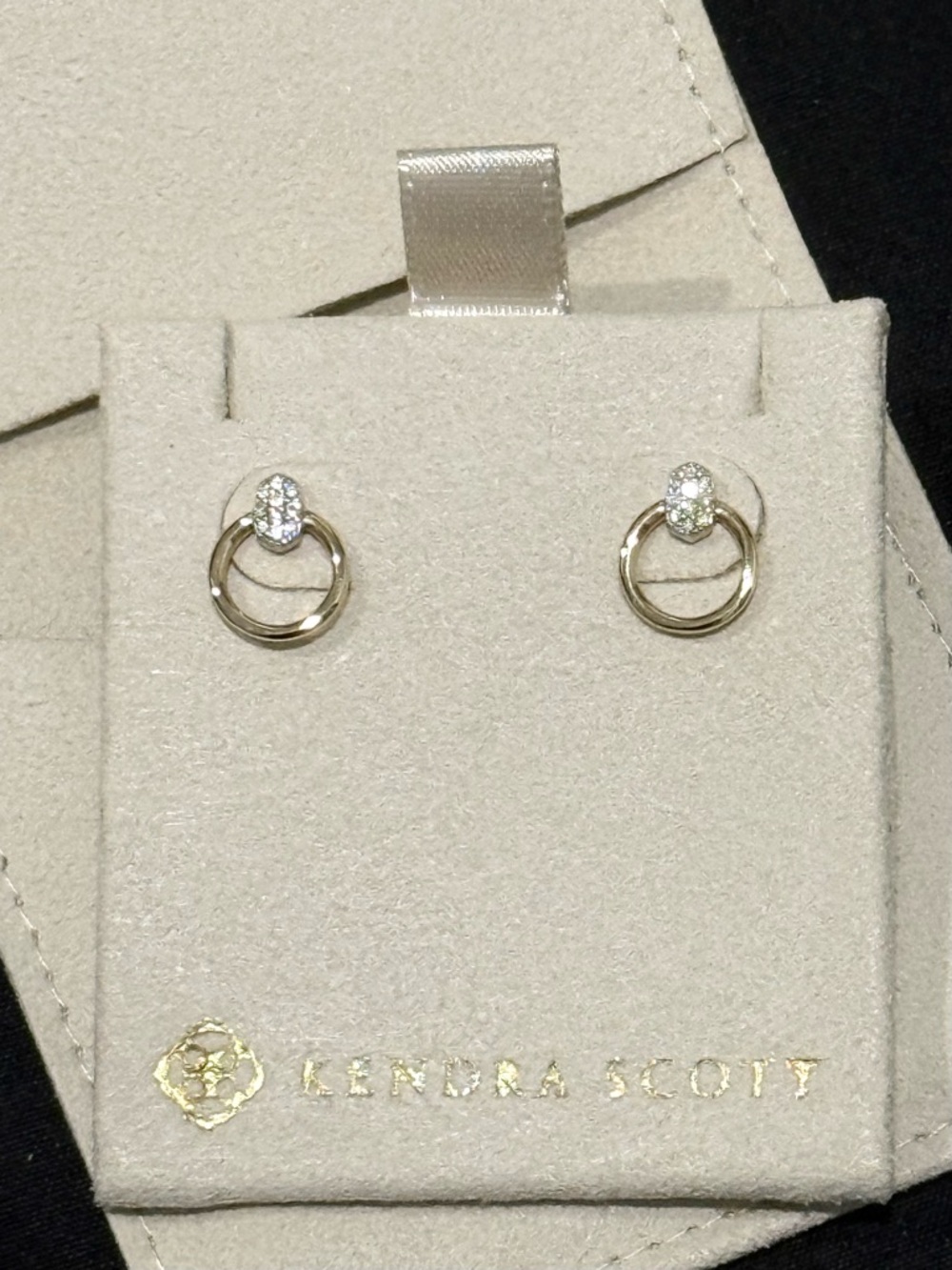 RARE Kendra Scott Tegan 14k Yellow Gold Stud Earrings in White Diamond - Picture 2 of 9